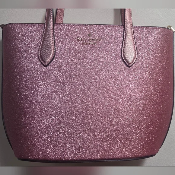 Kate Spade Sparkling Pink Glitter Tote Bag With Detachabble Strap For Crossbody - Picture 1 of 9